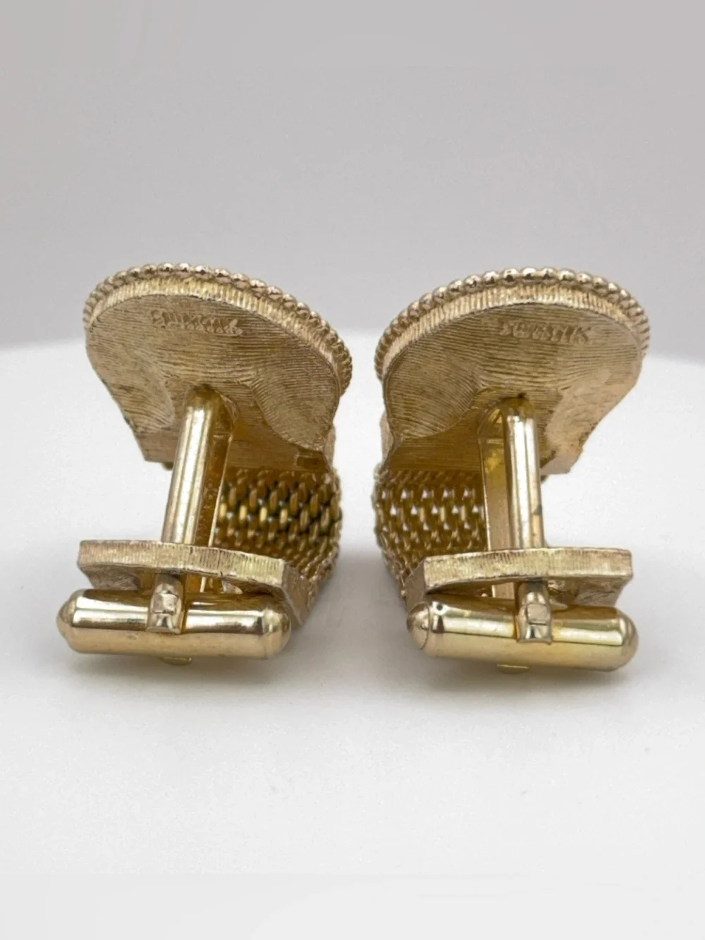 SWANK Gold-Tone Wrap Around Cuff Links with Blue Marquise Style Rhinestone